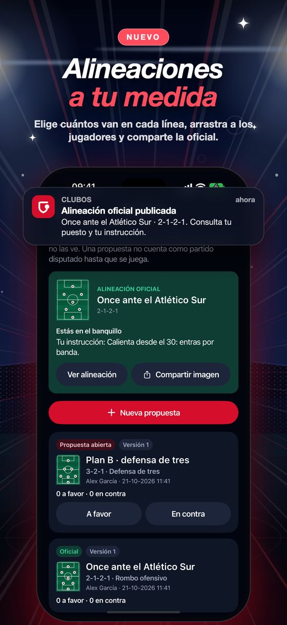 Alineaciones con formación y la oficial del partido